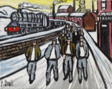 Phil Lewis (Northern British Contemporary): 'Miners Returning Home from Work at the Pit'