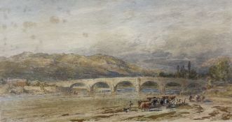 Thomas Danby (British 1818-1886): Herding Cattle by Bridge