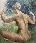 Roberte Chevalier (French 1907-2000): Seated Female Nude outside