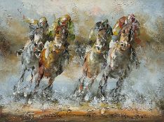 R Sarland (Continental 20th/21st century): Polo Ponies In Full Gallop