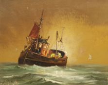 Peter Gerald Baker (British 20th century): Hauling the Nets in at Sea