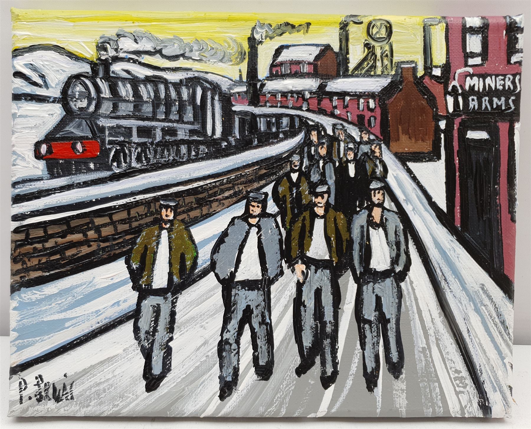 Phil Lewis (Northern British Contemporary): 'Miners Returning Home from Work at the Pit' - Image 2 of 3