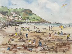 Penny Wicks (British 1949-): 'Fun on the Beach at Runswick Bay'