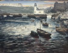 Robert L Hughes (British 20th century): 'Evening Shadows - Scarborough Harbour'