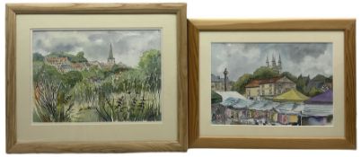 Penny Wicks (British 1949-): 'Helmsley Market' and 'Pickering from Beacon Hill'