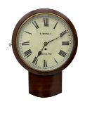 A late 19th century c1880 mahogany cased drop dial wall clock with a 12” dial inscribed “T.MOSES,