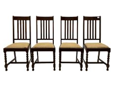 Set of four early 20th century oak barley twist dining chairs