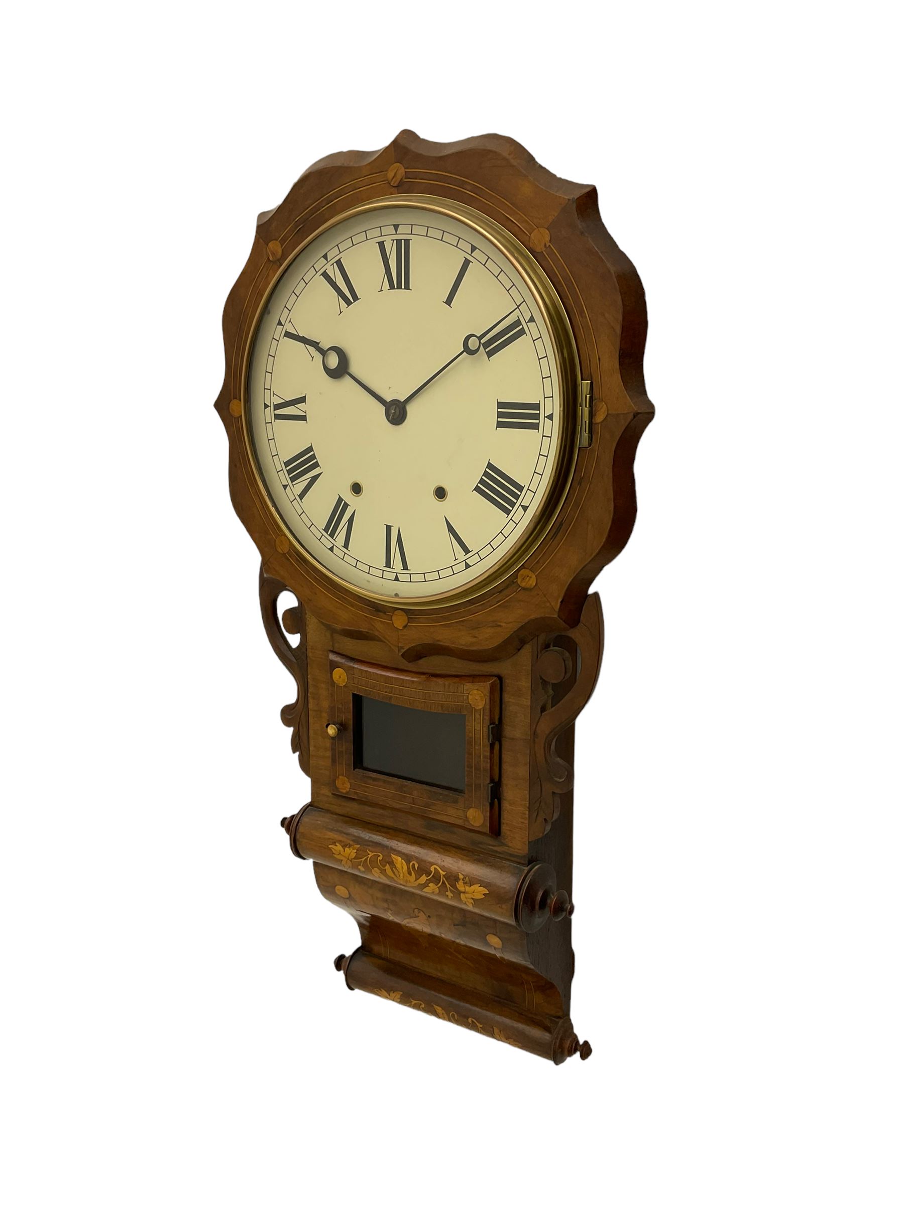 An American drop dial wall clock in a light mahogany case with inlay - Image 3 of 4