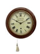 A compact early 20th century mahogany cased wall clock with an 8" painted dial c1910