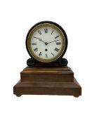 A 19th century French 8-day timepiece library clock in a mahogany and ebonised drum case with a ste