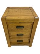 Light oak three drawer pedestal chest with slide