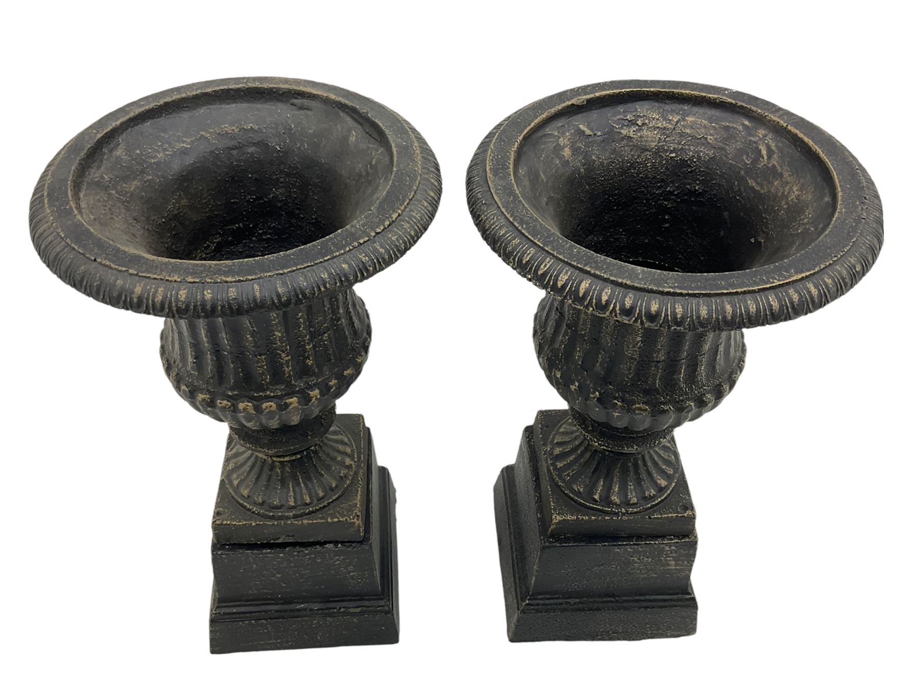 Pair of bronze finish small cast iron classical garden urns - Image 4 of 4