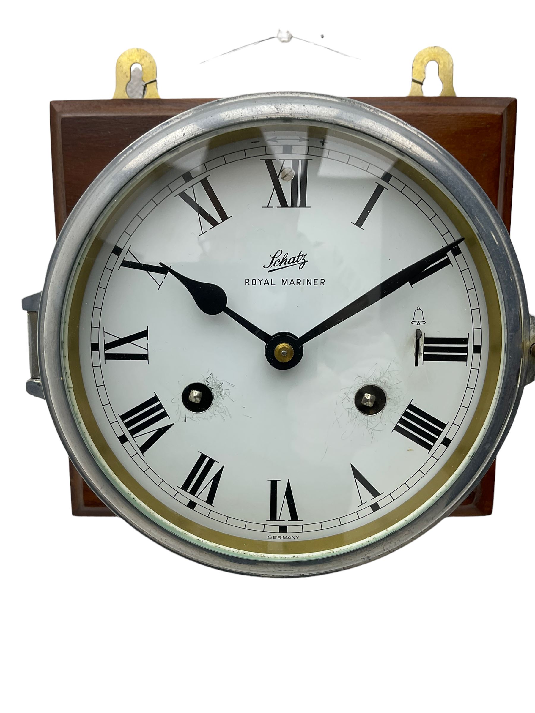 A compact German manufactured ships clock in a spun brass case with a 5" dial within a flat bevelled - Image 4 of 4