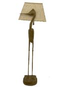 Carved wood standing heron standard lamp