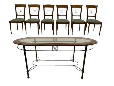 Ernest Menard - cherry wood and wrought metal dining table with glass top