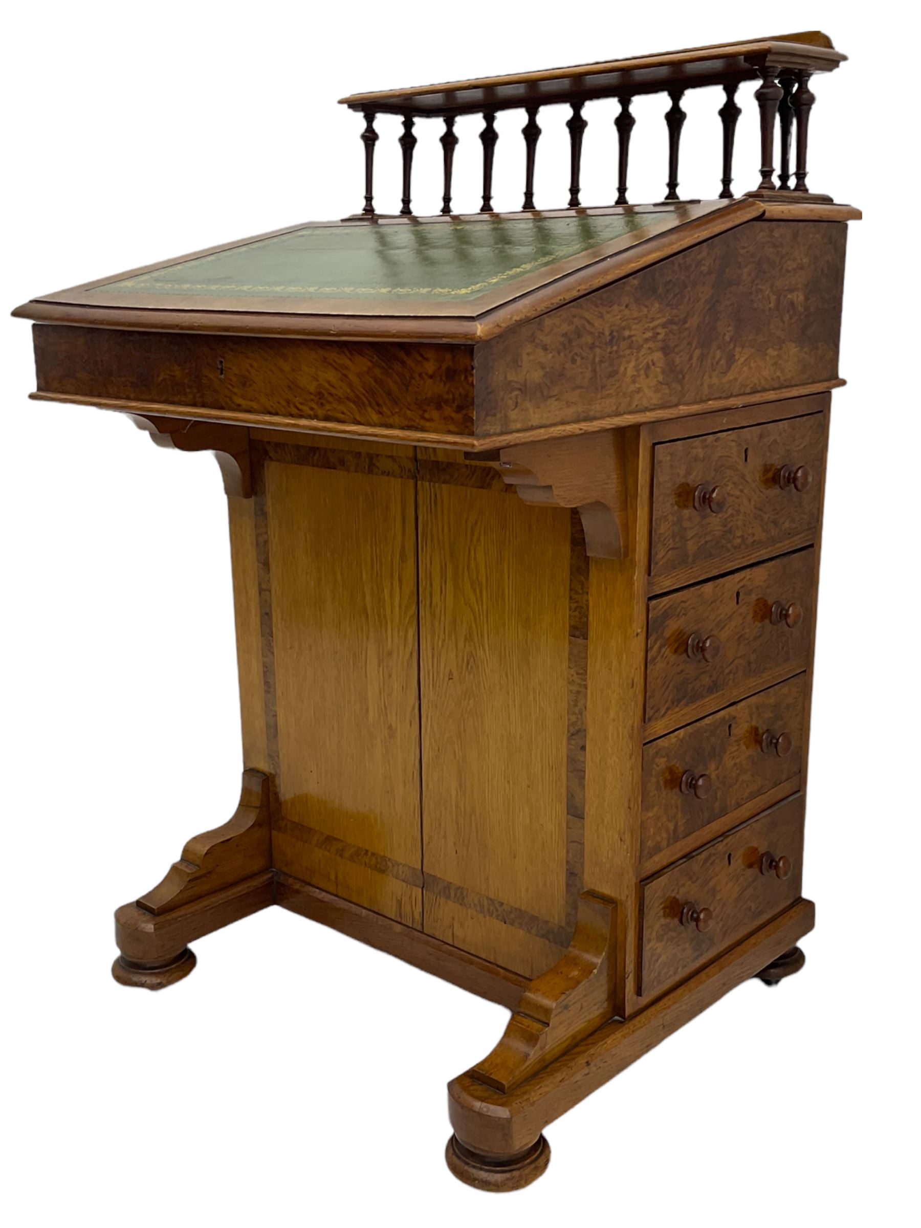 Late Victorian oak and walnut Davenport desk