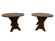 Pair of early 20th century mahogany drop leaf occasional tables