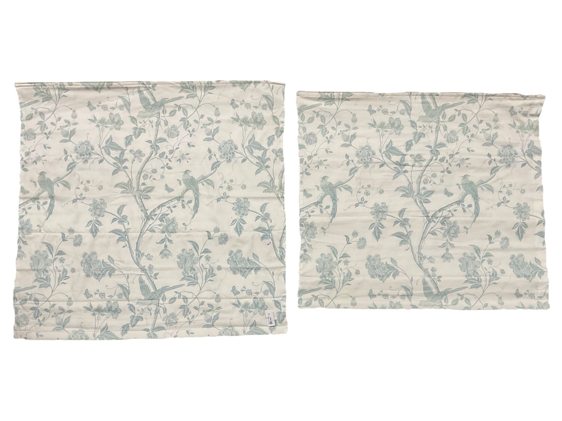 Two matching Roman blinds in Laura Ashley fabric - white ground and decorated in blue