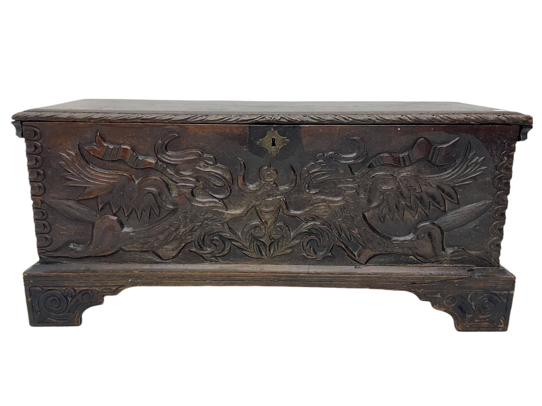 18th century carved oak blanket box