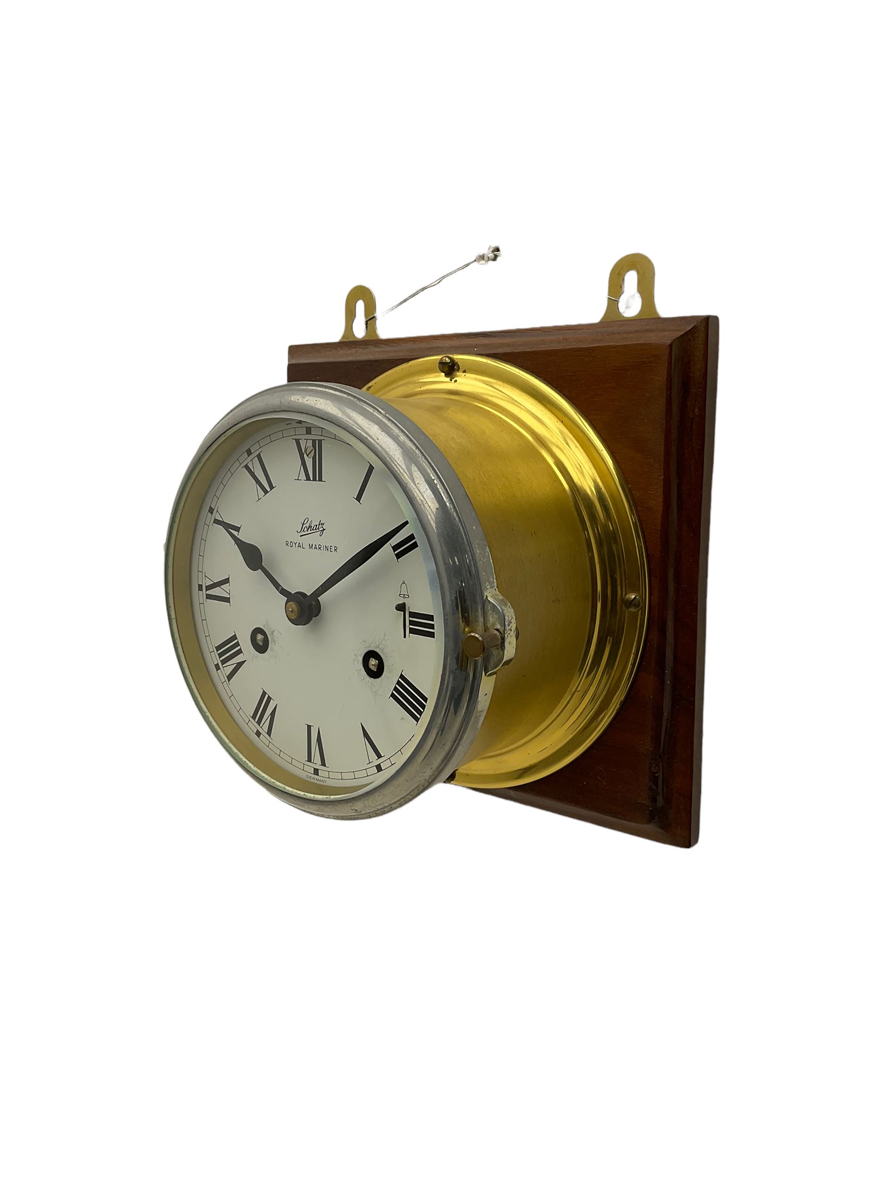 A compact German manufactured ships clock in a spun brass case with a 5" dial within a flat bevelled - Image 2 of 4