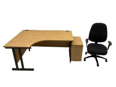 Light oak left hand corner office desk