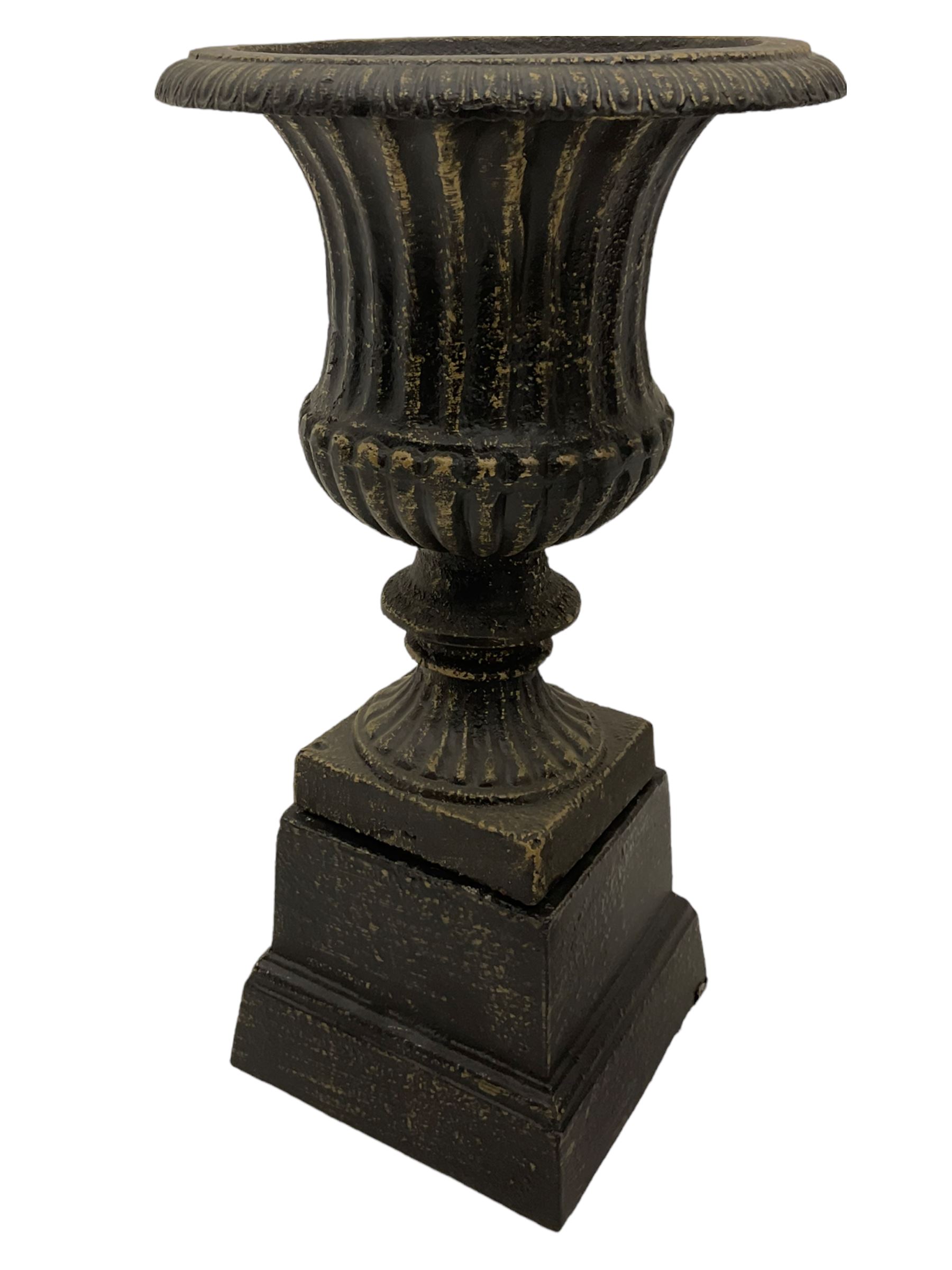 Pair of bronze finish small cast iron classical garden urns - Image 3 of 4