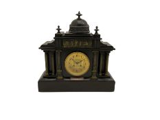 A Victorian c1890 Belgium slate mantle clock in a Byzantine style architectural case with reeded bra