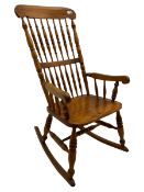 19th century elm and beech spindle back rocking chair