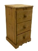 19th century narrow stripped pine three drawer chest
