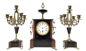 French mantle clock c.1900 with two matching five light candelabra