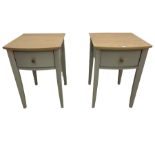 Pair of grey and oak finish bedside lamp tables