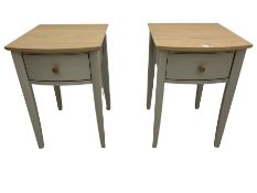 Pair of grey and oak finish bedside lamp tables