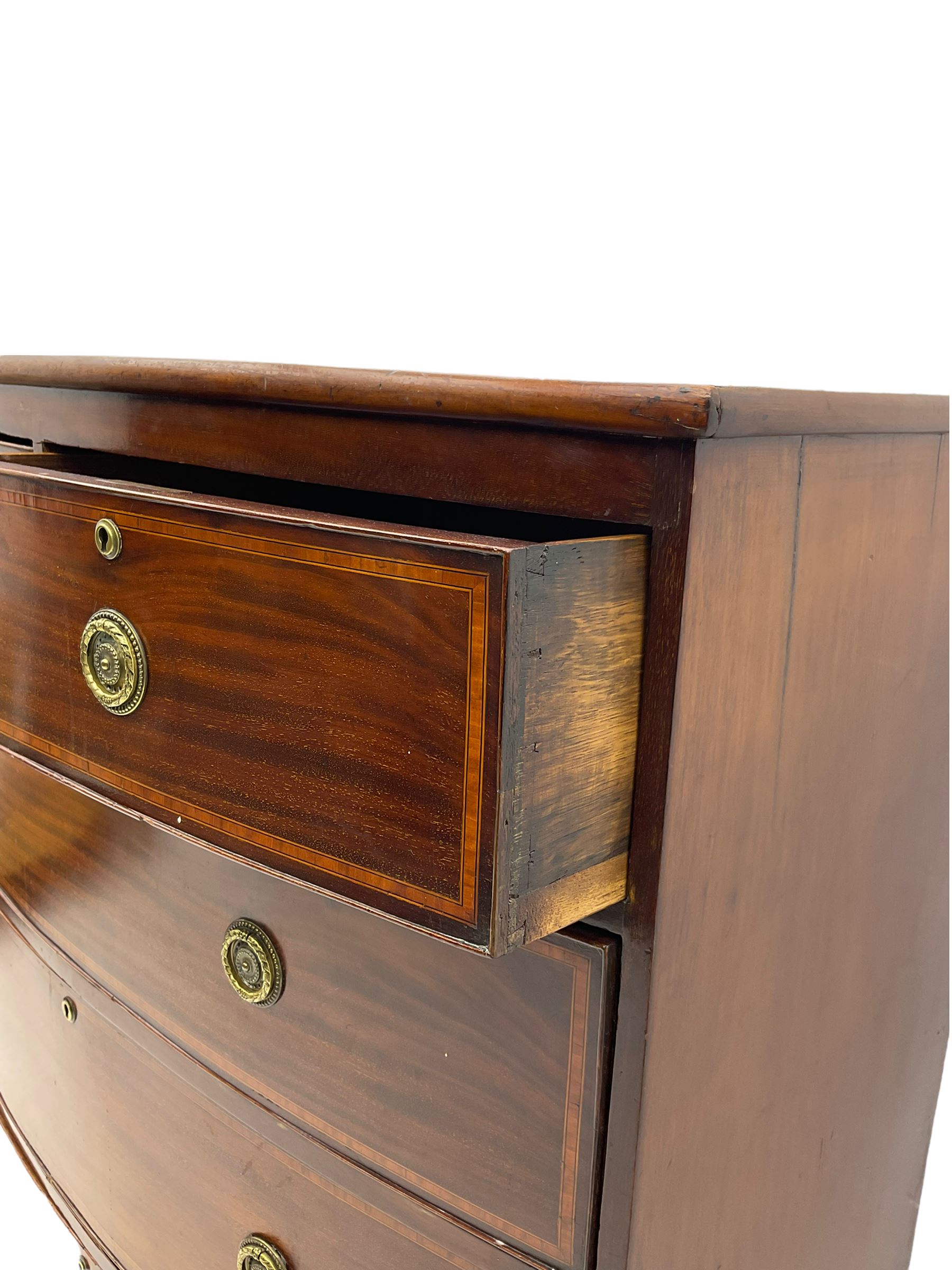 19th century inlaid mahogany bow front chest - Image 6 of 7