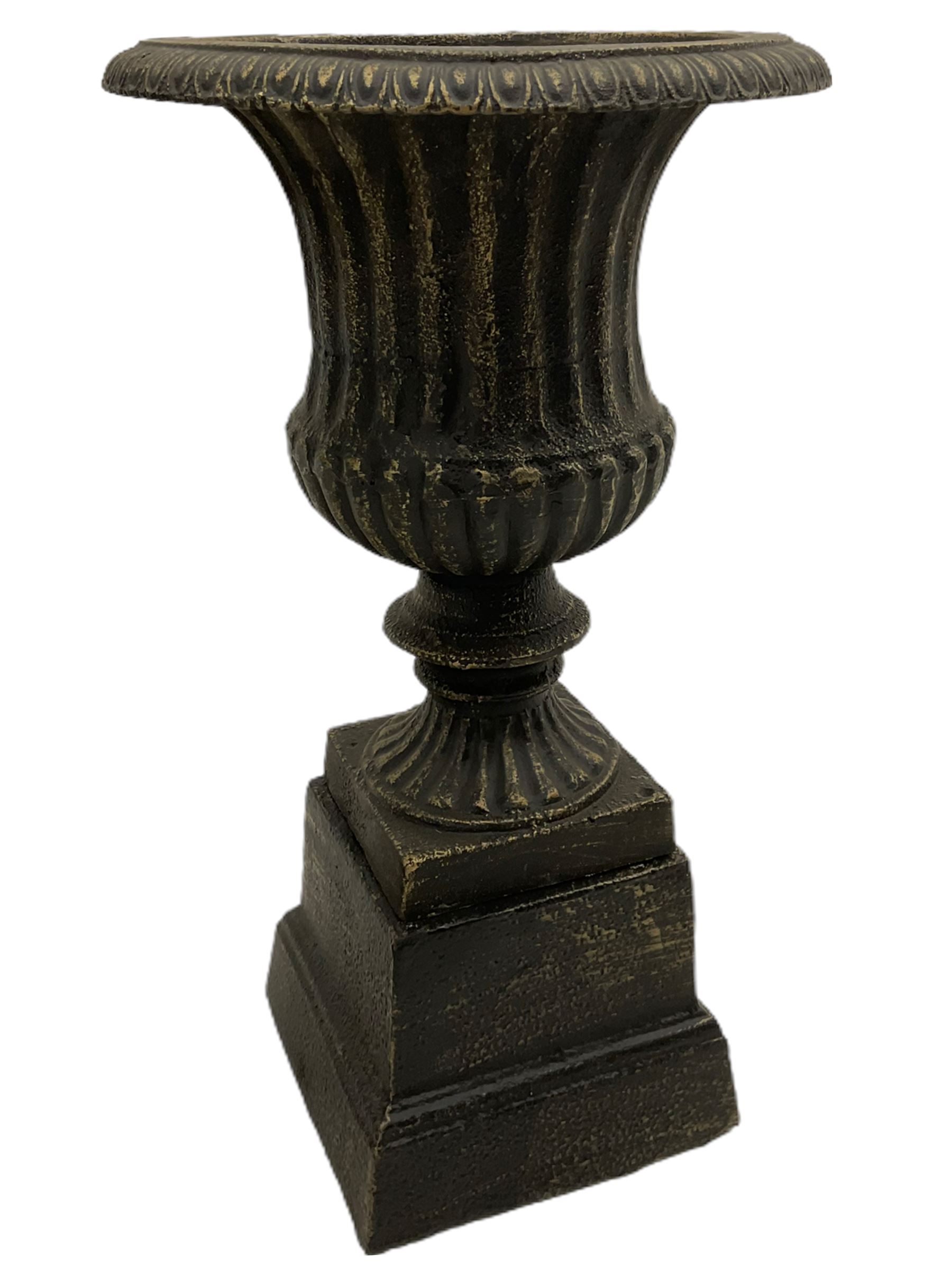 Pair of bronze finish small cast iron classical garden urns - Image 2 of 4