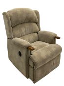 Reclining armchair upholstered in cream fabric