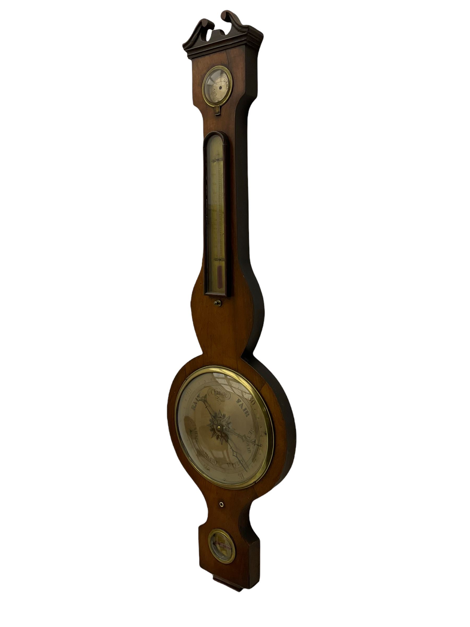 A 19th century four instrument mercury wheel barometer in a mahogany case with a swans neck pediment - Image 2 of 4