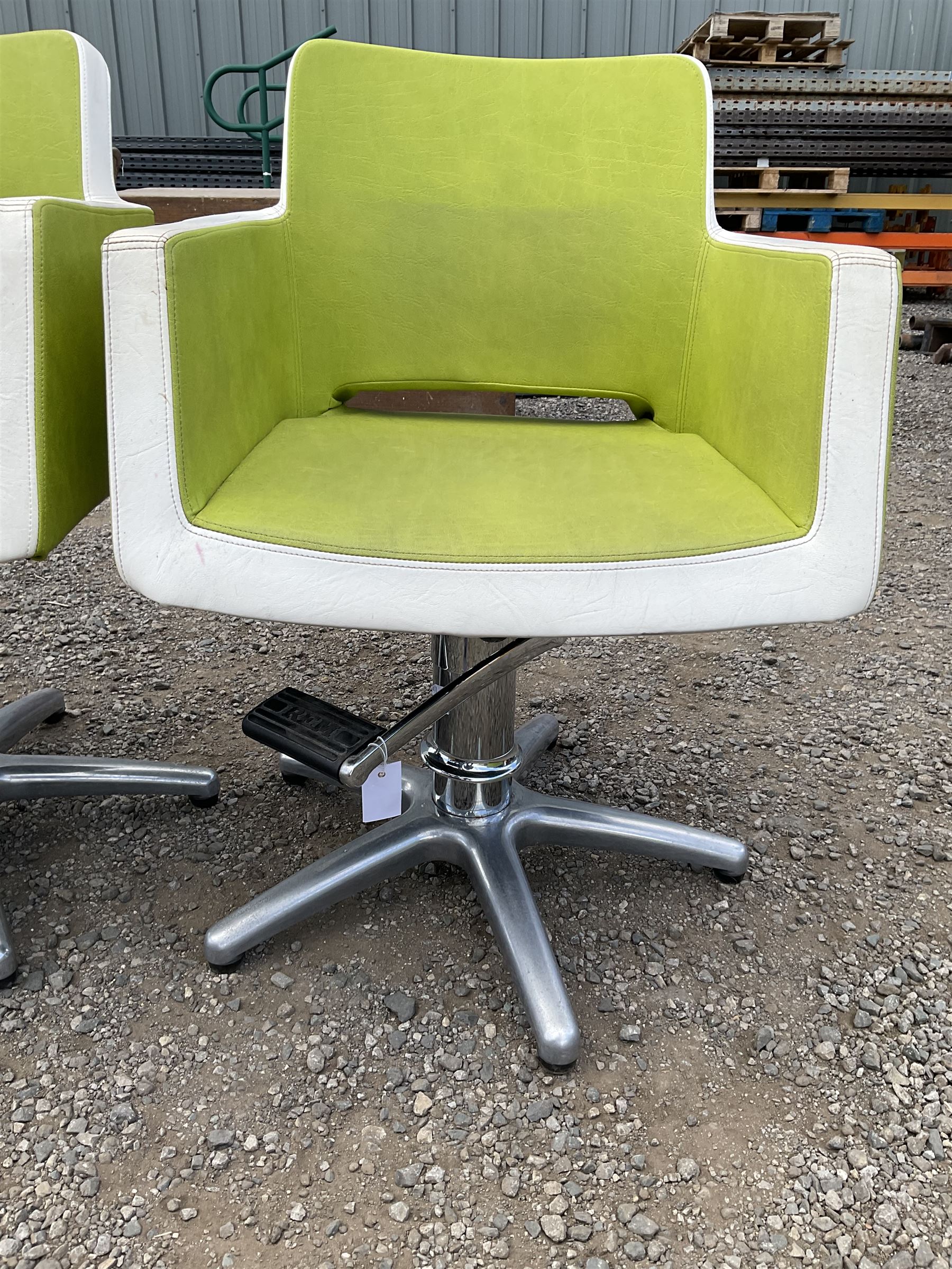 Salon Equipment - Set of four green and white faux leather hydraulic styling salon chairs - THIS LOT - Image 2 of 5