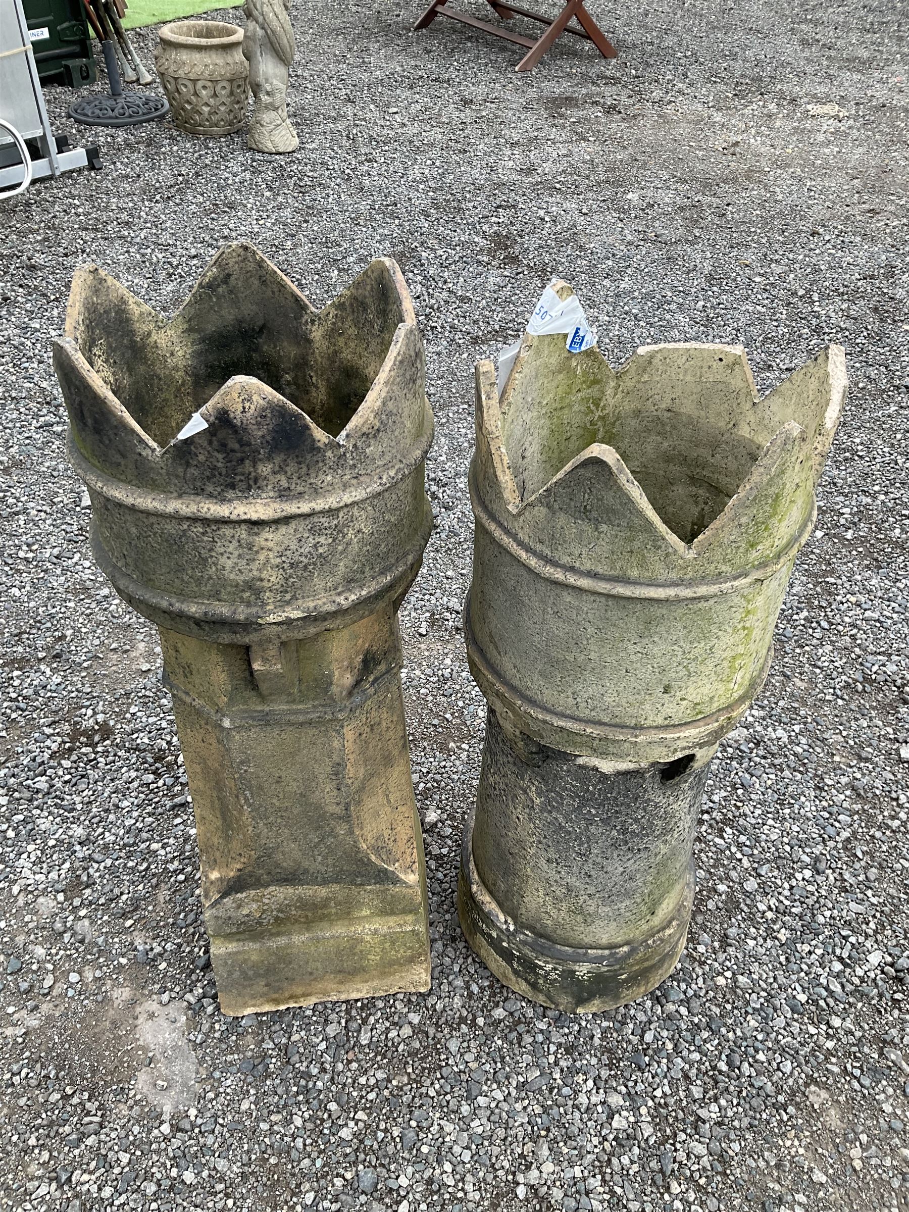 Two terracotta crown top chimney pots - THIS LOT IS TO BE COLLECTED BY APPOINTMENT FROM DUGGLEBY STO