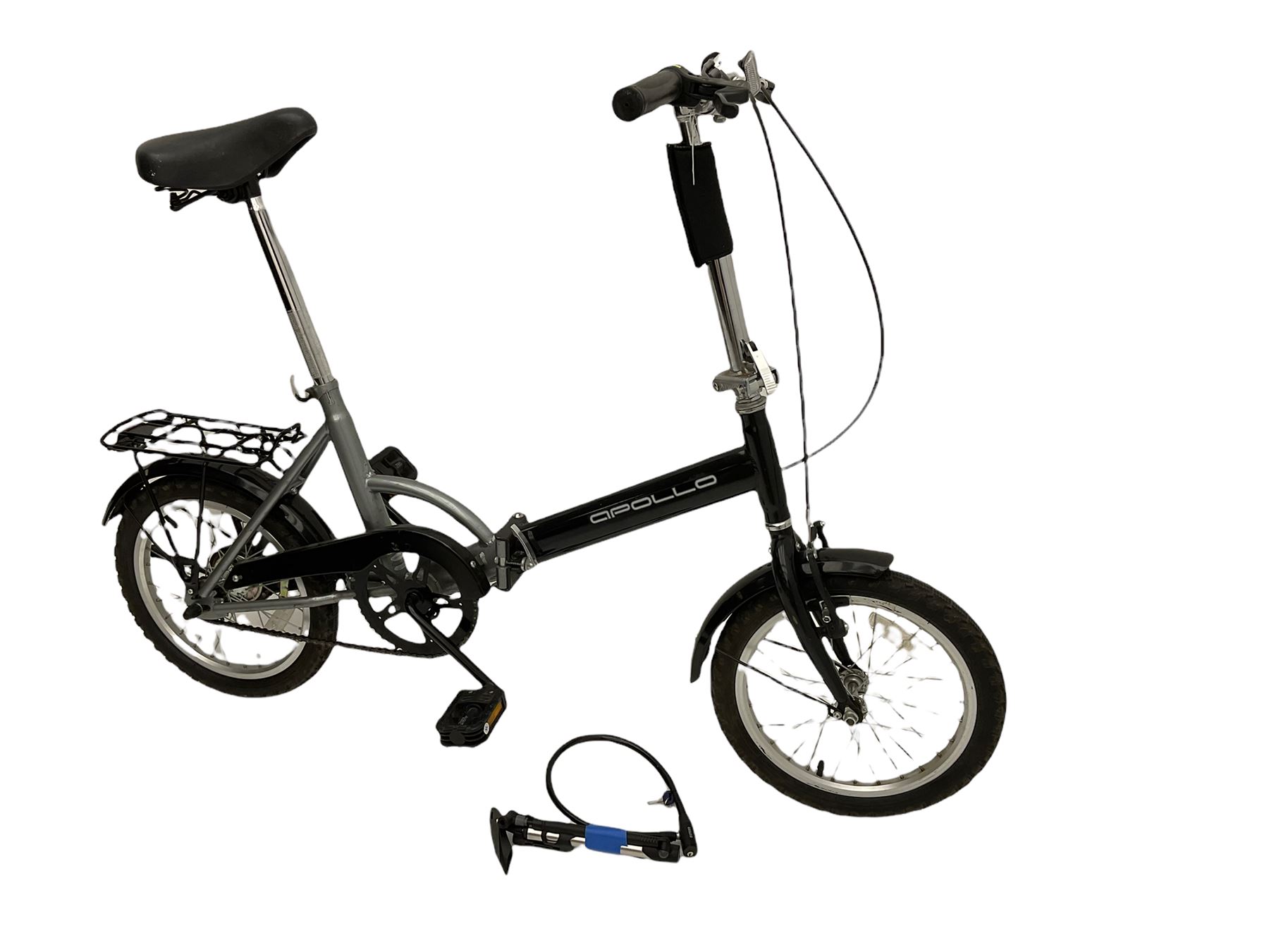 Apollo folding bicycle with hand pump and lock. - THIS LOT IS TO BE COLLECTED BY APPOINTMENT FROM DU