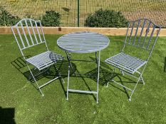 Garden bistro set - folding circular table and 2 folding chairs in stone grey finish - THIS LOT IS T