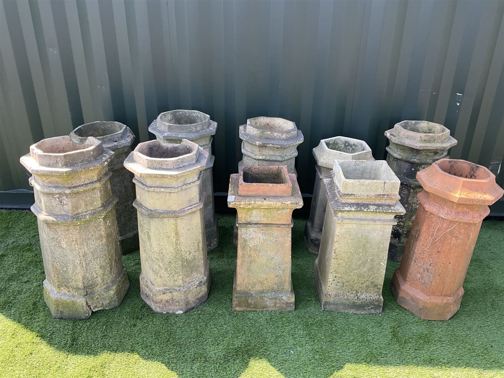 Ten Victorian terracotta chimney pots