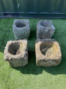 Four 19th century carved stone cube planters