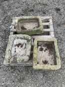 Three carved stone cube planters - THIS LOT IS TO BE COLLECTED BY APPOINTMENT FROM DUGGLEBY STORAGE