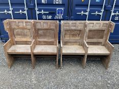 Pair of two seater oak priory pews with hinged seats - THIS LOT IS TO BE COLLECTED BY APPOINTMENT FR