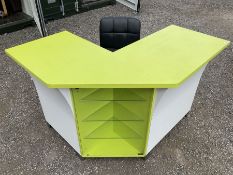 Salon Equipment - Two tone modular reception desk with glass display shelves and stool - THIS LOT I