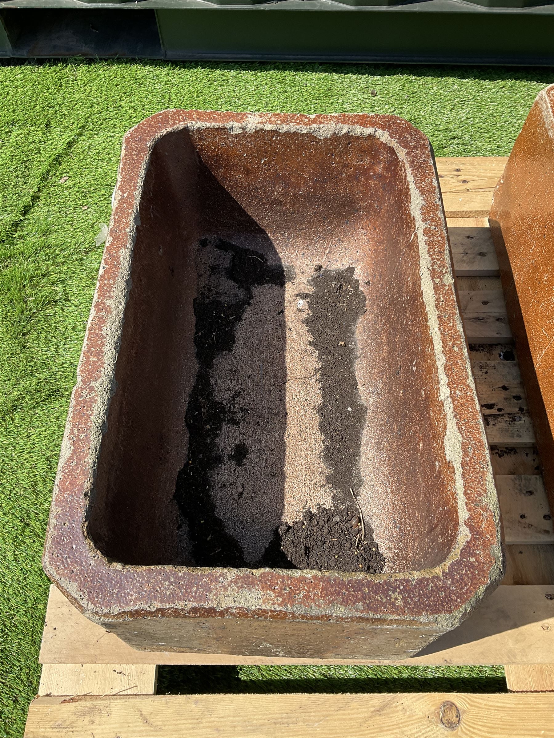 Two rectangular glazed terracotta troughs - THIS LOT IS TO BE COLLECTED BY APPOINTMENT FROM DUGGLEBY - Image 3 of 6