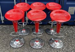 Six plastic and chrome height adjustable bar stools - THIS LOT IS TO BE COLLECTED BY APPOINTMENT FR