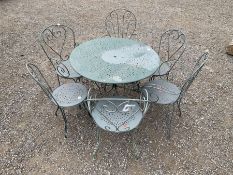Painted garden table and six chairs - THIS LOT IS TO BE COLLECTED BY APPOINTMENT FROM DUGGLEBY STOR