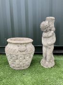 Cast stone figure and a circular cast stone planter - THIS LOT IS TO BE COLLECTED BY APPOINTMENT FRO