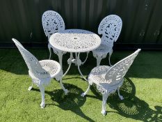 White painted cast aluminium patio set - THIS LOT IS TO BE COLLECTED BY APPOINTMENT FROM DUGGLEBY ST